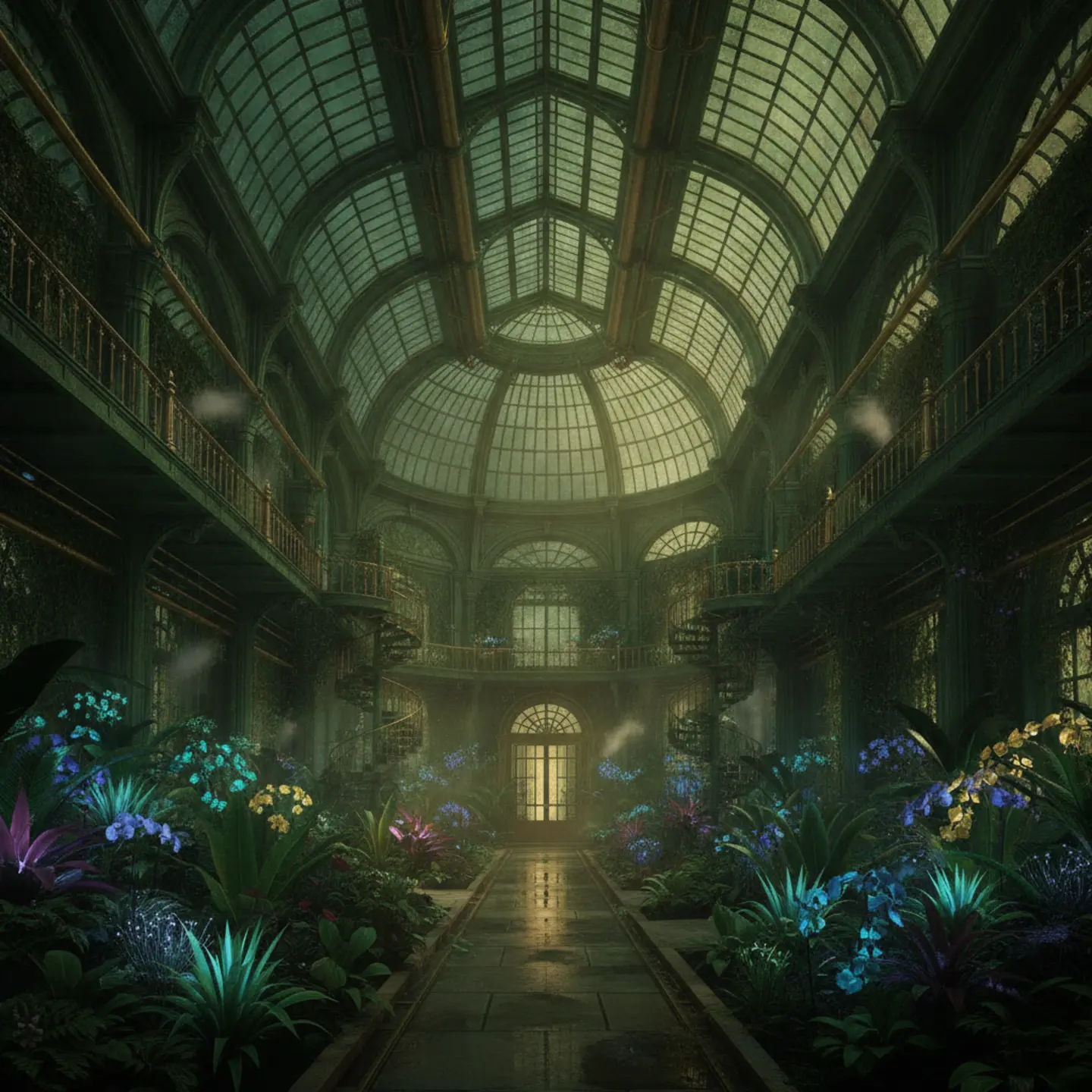 The vast bioluminescent canopy of the Violoftyn Conservatory